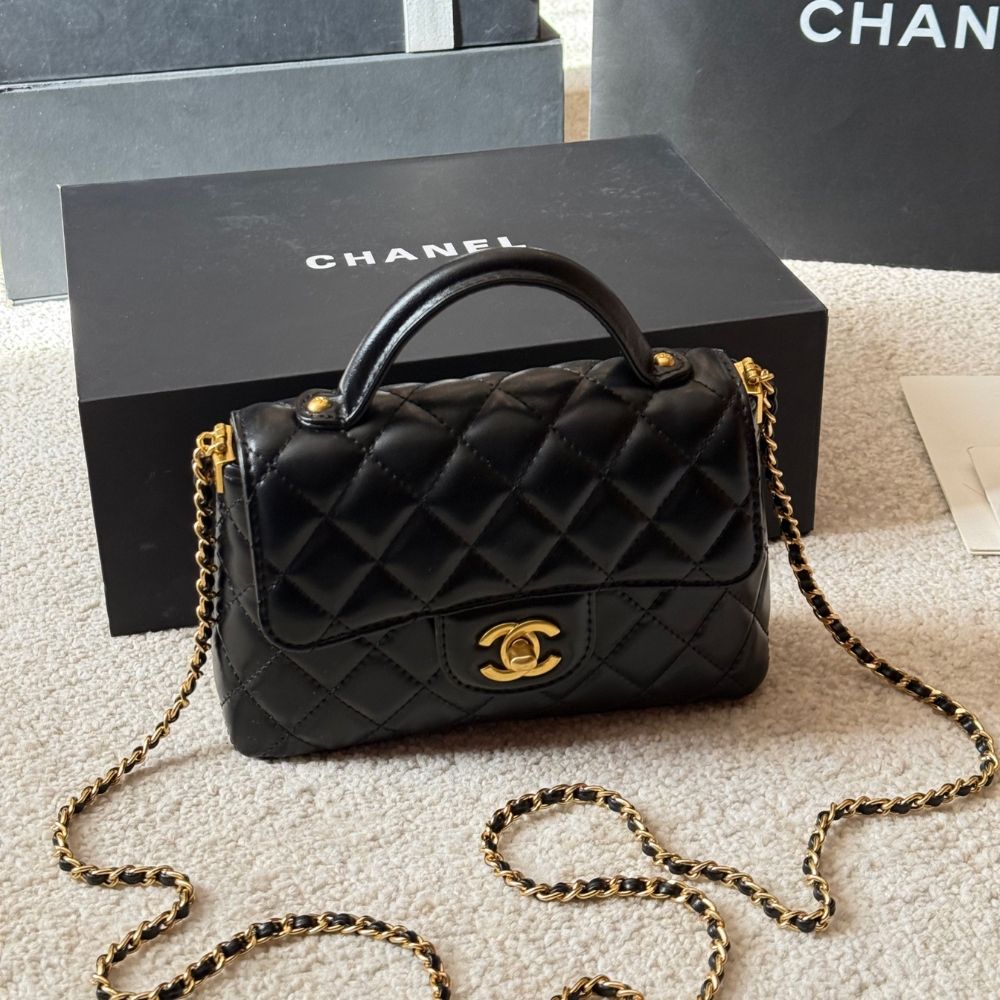 Chanel Mini Flap Top Handle Bag And Gold Metal Black 20Cm AS5355 B19386 94305 - Image 6