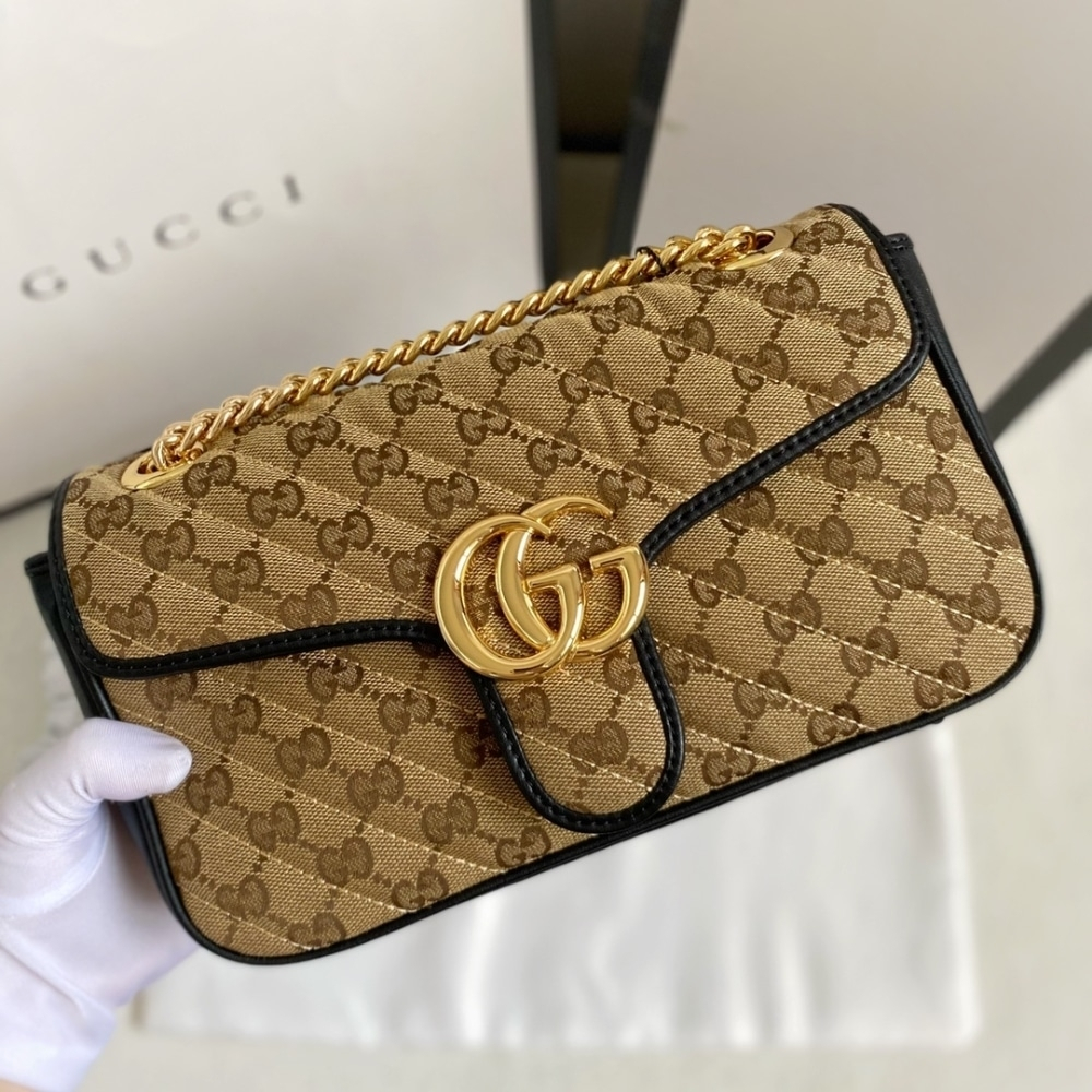 Gucci GG Marmont Small Shoulder Bag Beige Black 26Cm 443497 HVKEG 9772 - Image 5