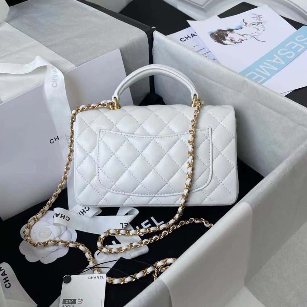 Chanel Mini Flap Bag With Top Handle White 20Cm AS2431 - Image 12