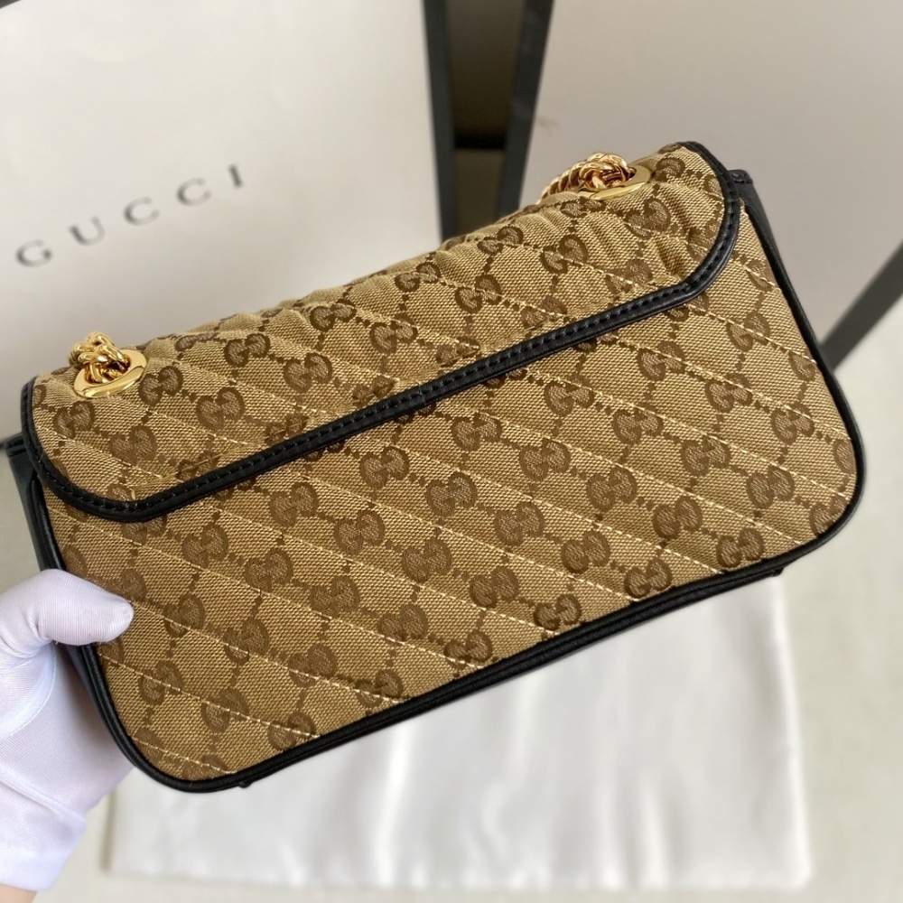 Gucci GG Marmont Small Shoulder Bag Beige Black 26Cm 443497 HVKEG 9772 - Image 6