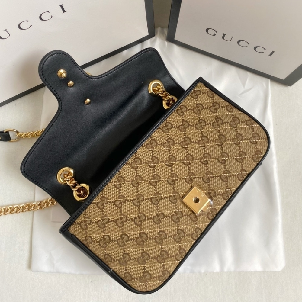 Gucci GG Marmont Small Shoulder Bag Beige Black 26Cm 443497 HVKEG 9772 - Image 9