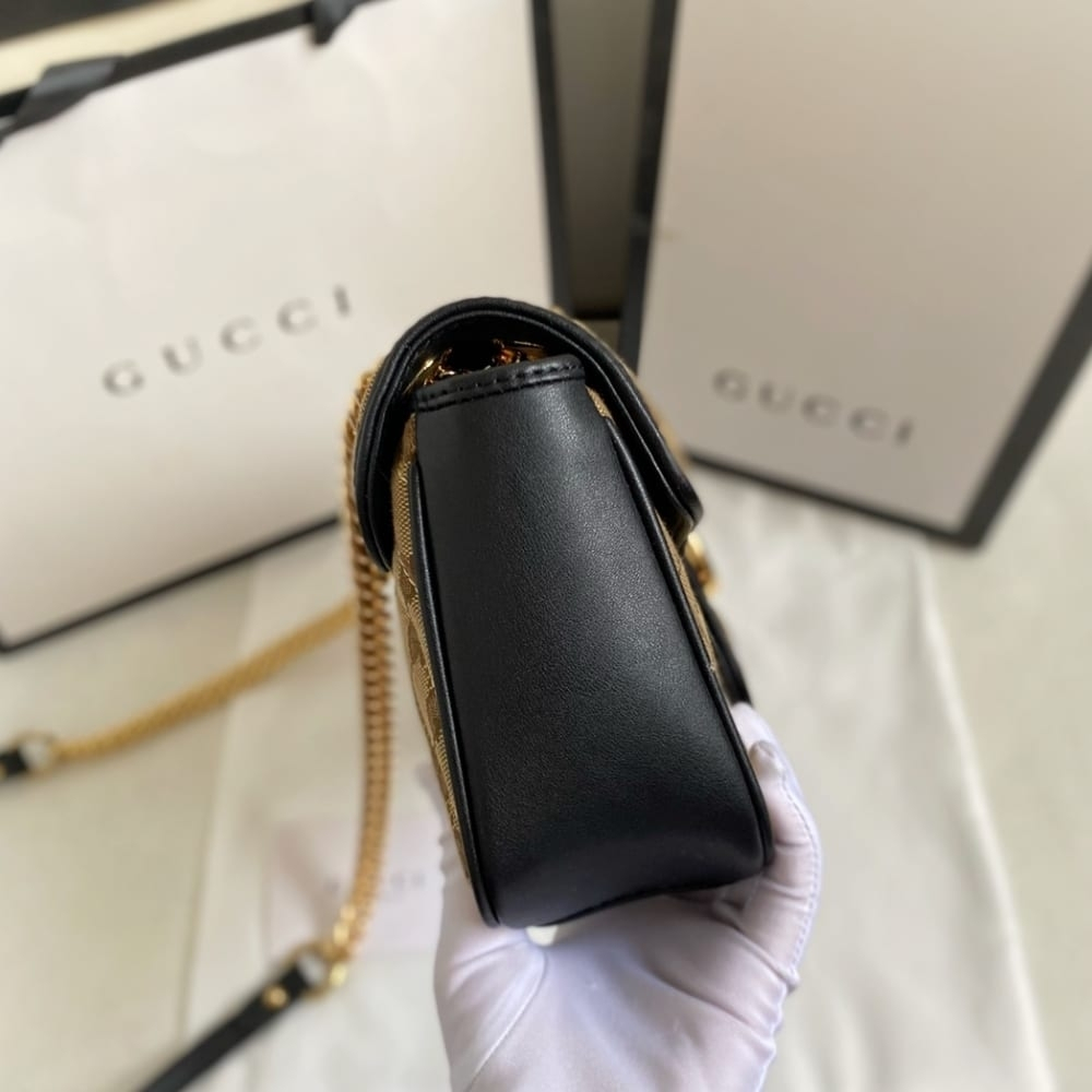 Gucci GG Marmont Small Shoulder Bag Beige Black 26Cm 443497 HVKEG 9772 - Image 8