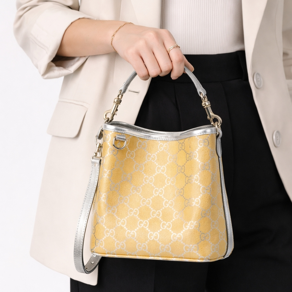 Gucci GG Emblem Mini Bucket Bag Yellow And Silver 20Cm - Image 2
