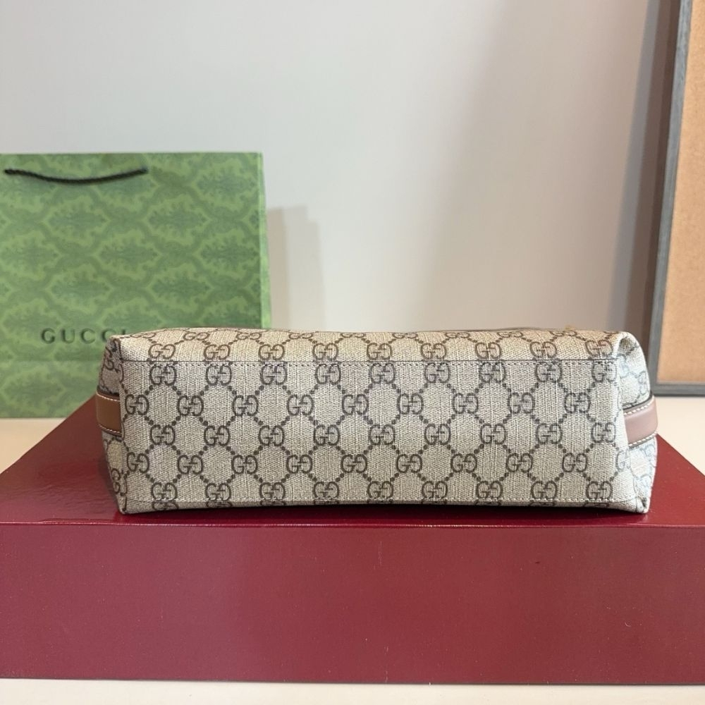 Gucci GG Emblem Medium Bucket Bag Beige And Dark Brown Fabric 29Cm 815103 FAD6L 9758 - Image 7