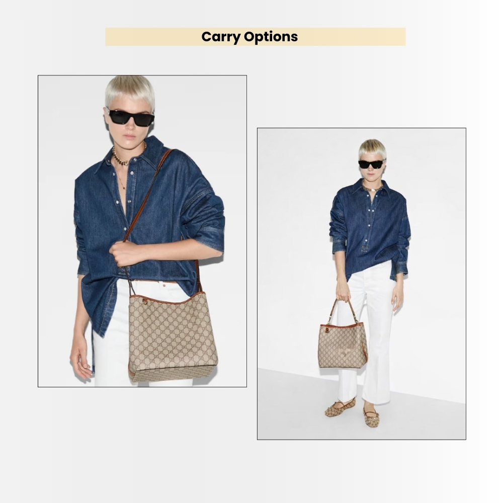 Gucci GG Emblem Medium Bucket Bag Beige And Dark Brown Fabric 29Cm 815103 FAD6L 9758 - Image 9