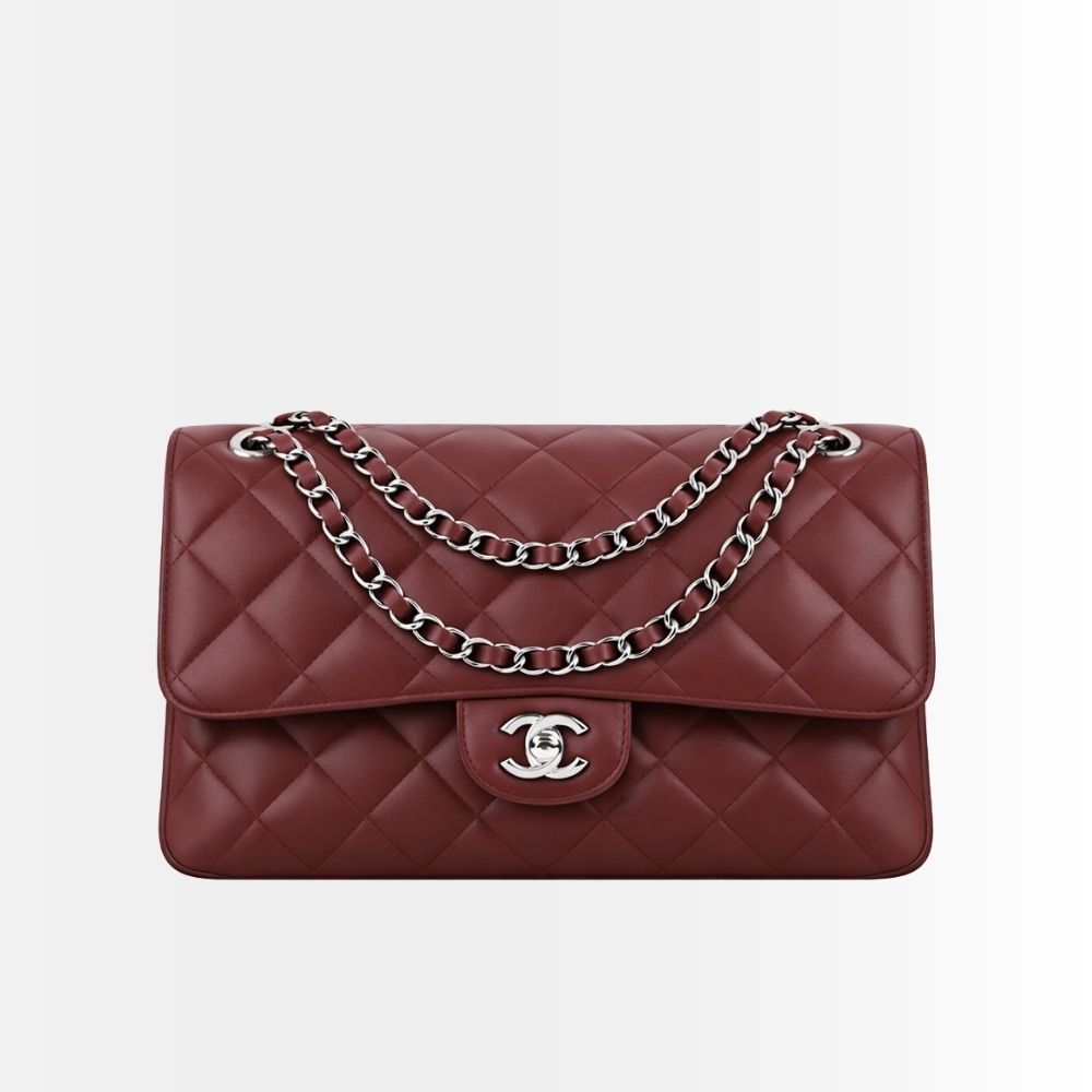 Chanel Classic Double Flap Bag Plum Red 25Cm