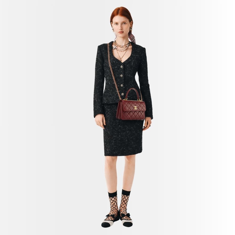 Chanel Small Flap Bag With Top Handle Burgundy 25Cm - Image 2