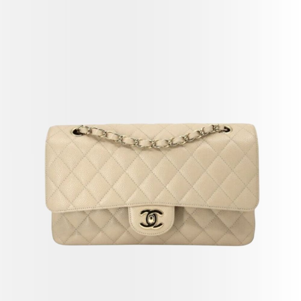 Chanel Classic Medium Double Flap Bag Beige 25Cm A01113 Y04059 NZG77