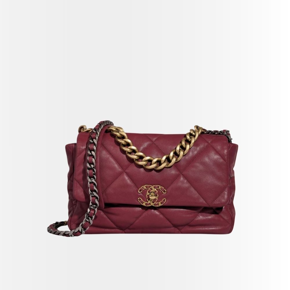 Chanel 19 Small Shiny Crumpled Burgundy 25cm