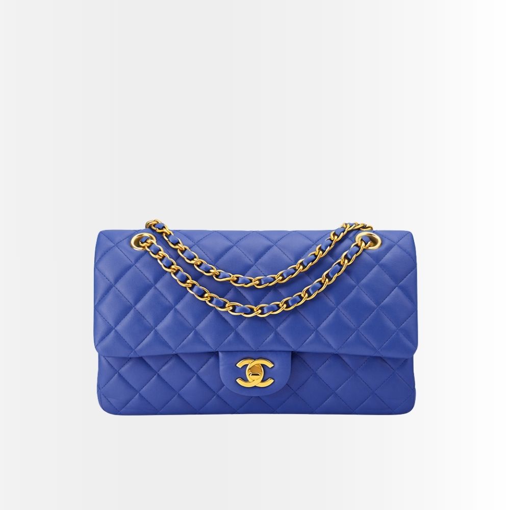 Chanel Classic Medium Flap Navy And Gold 25Cm