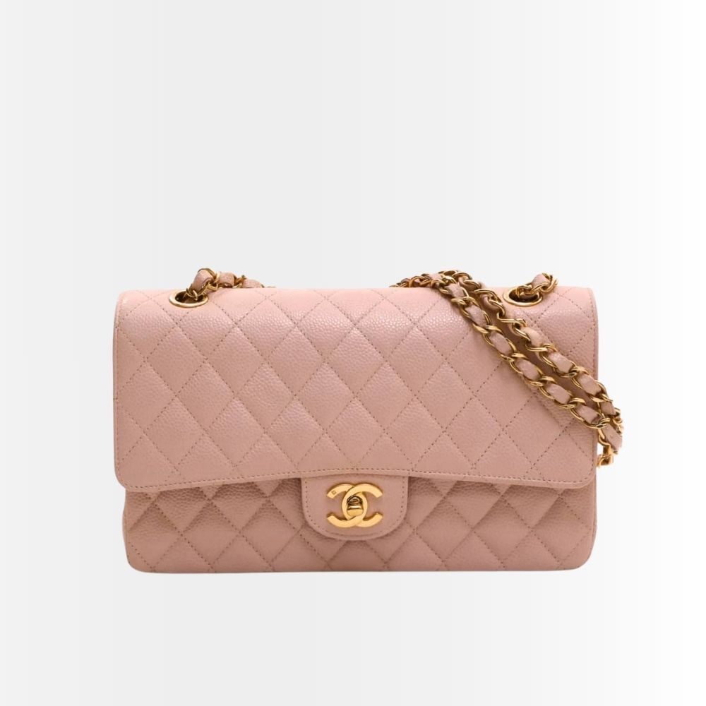 Chanel Classic Medium Flap Bag With Gold Hardware Pink 25Cm