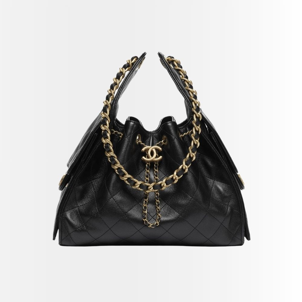 Chanel 25 Small Handbag Grained And Gold Tone Metal Black 26Cm AS5293 B20304 94305