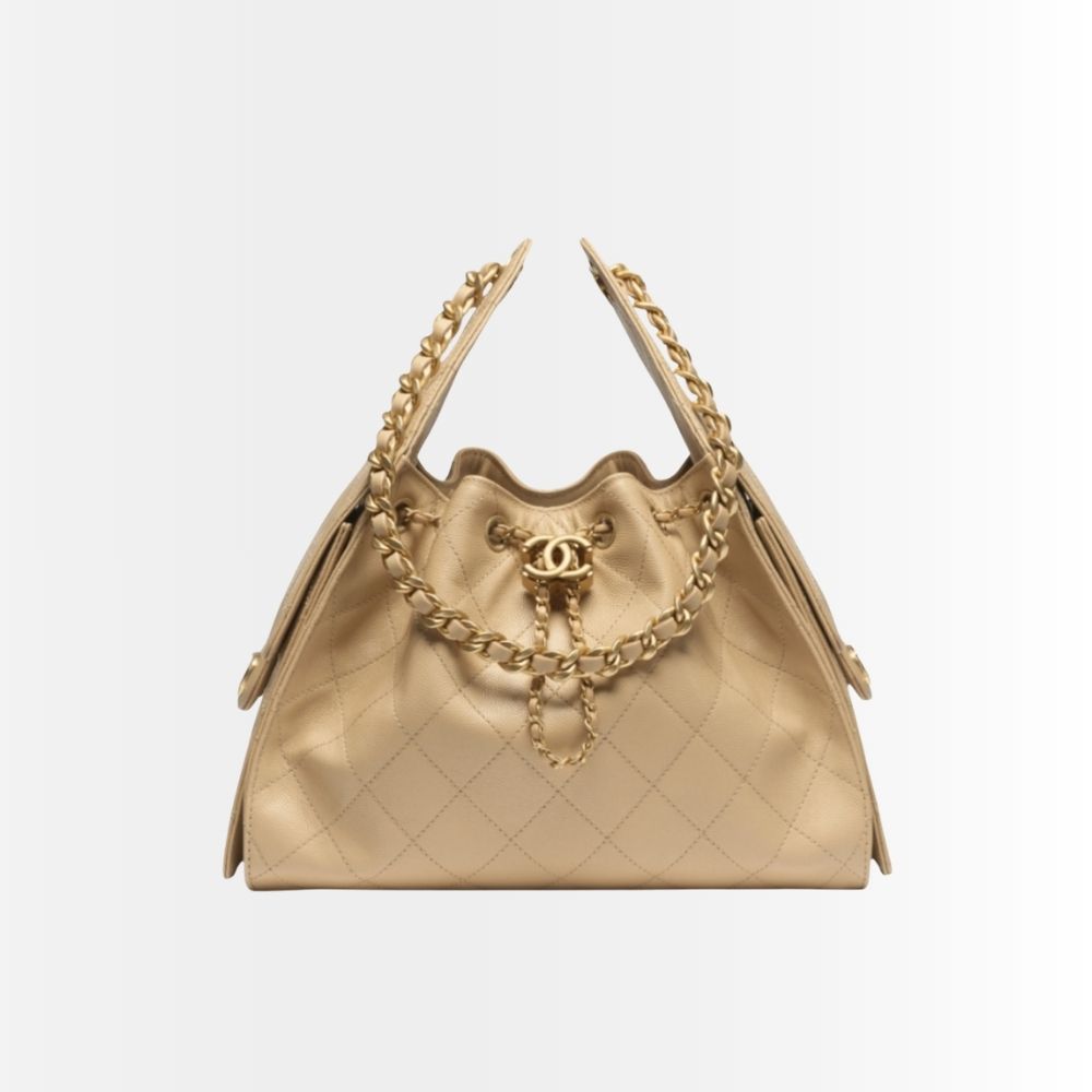 Chanel 25 Small Handbag Grained And Gold Tone Metal Beige 26Cm