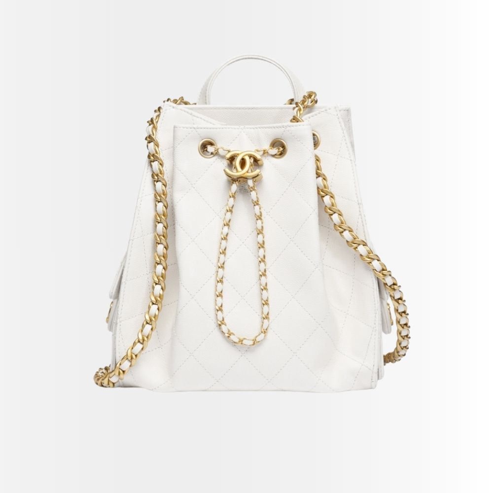 Chanel 25 Medium Size Backpack Grain Effect And Gold Metal White 23Cm AS5600 B20304 10601