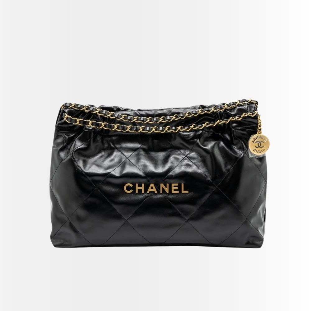 Chanel 22 Medium East West Bag Leather Black 39Cm