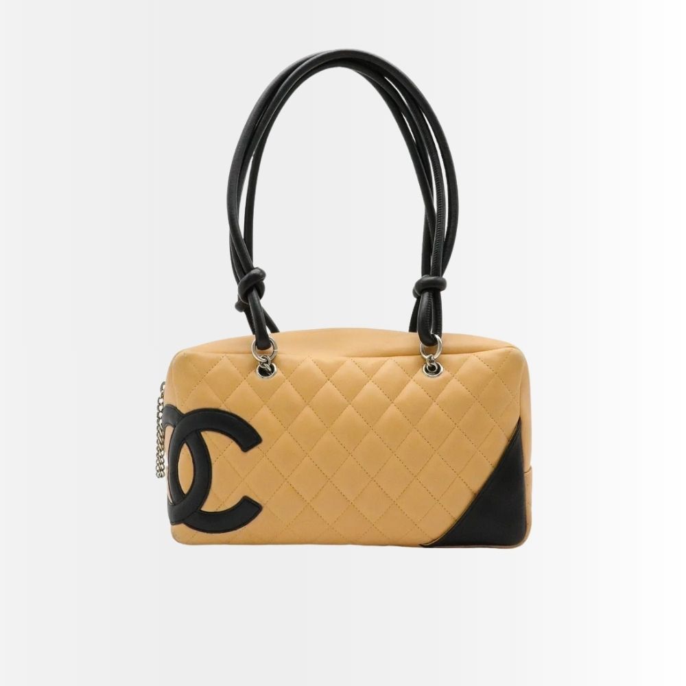 Chanel Cambon Ligne Bowling Shoulder Bag Beige 26Cm