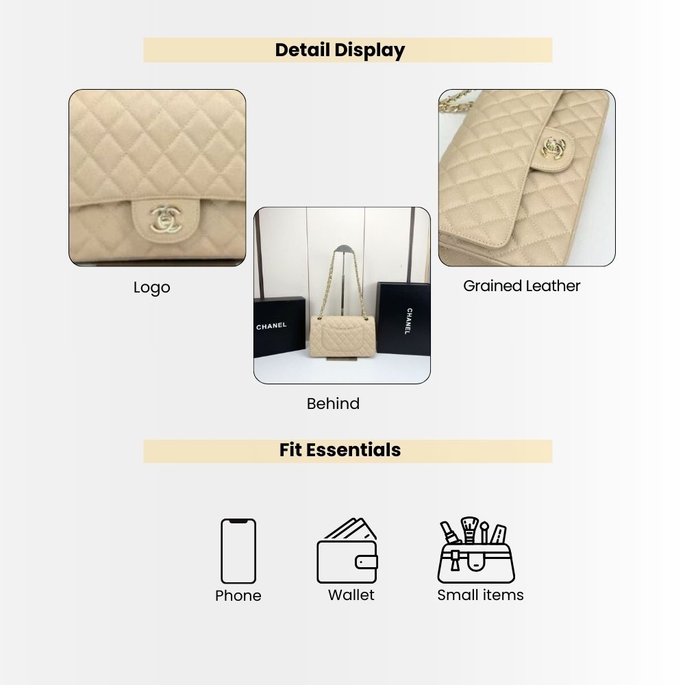 Chanel Classic Medium Double Flap Bag Beige 25Cm A01113 Y04059 NZG77