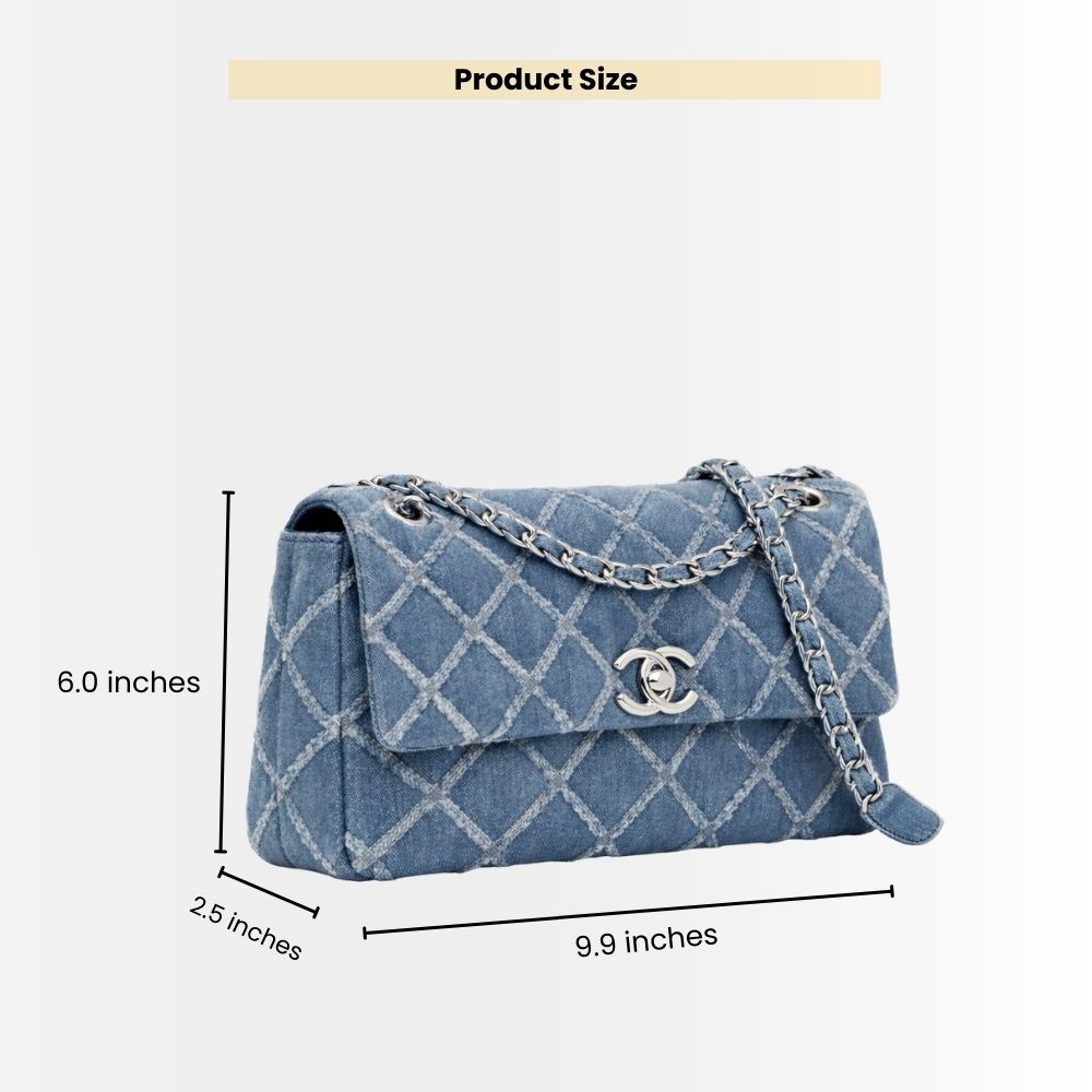 Chanel Cc Chain Flap Quilted Denim Jumbo Blue 25Cm