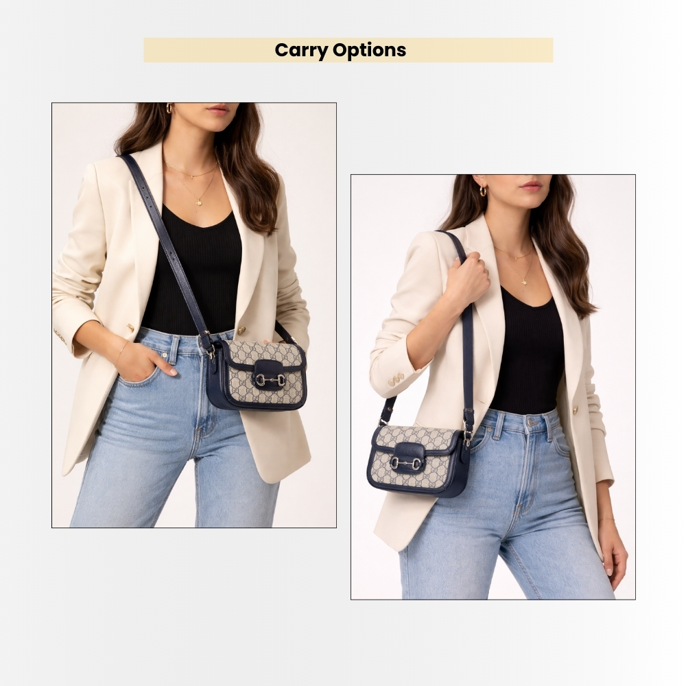 Gucci Horsebit 1955 Small Beige And Navy Blue Bag 20Cm 658574 96IWN 4076 - Image 9