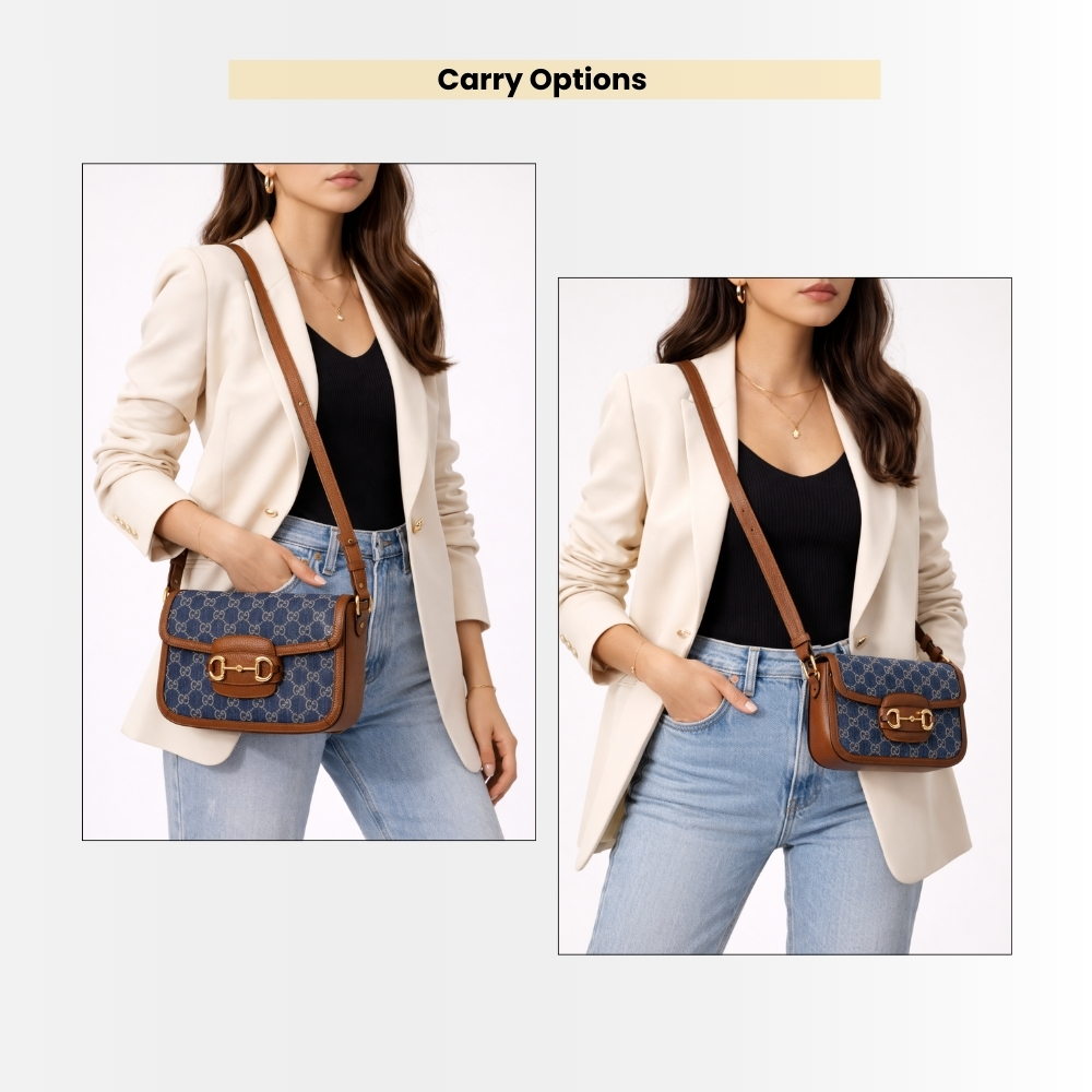 Gucci Horsebit 1955 Medium Monogram Canvas Blue And Ivory 25Cm - Image 10