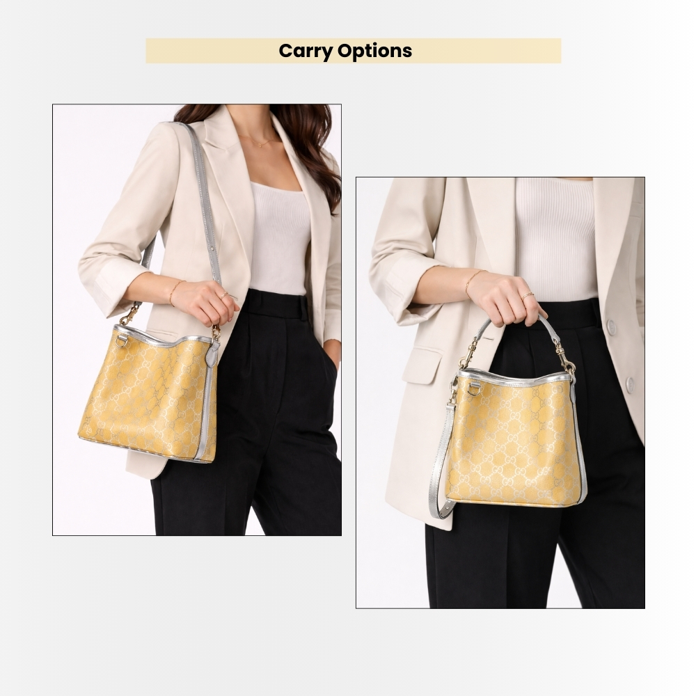 Gucci GG Emblem Mini Bucket Bag Yellow And Silver 20Cm - Image 10