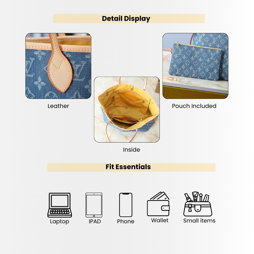 Louis Vuitton Neverfull MM Monogram Denim Blue 31Cm M13192 - Image 4