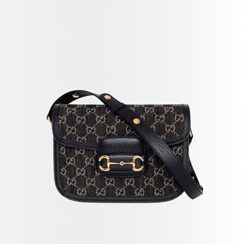 Gucci Horsebit 1955 Original GG Shoulder Bag Black Ivory 25Cm 602204 UN3BG 1274