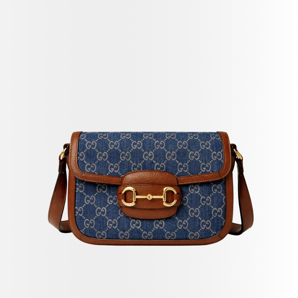 Gucci Horsebit 1955 Medium Monogram Canvas Blue And Ivory 25Cm