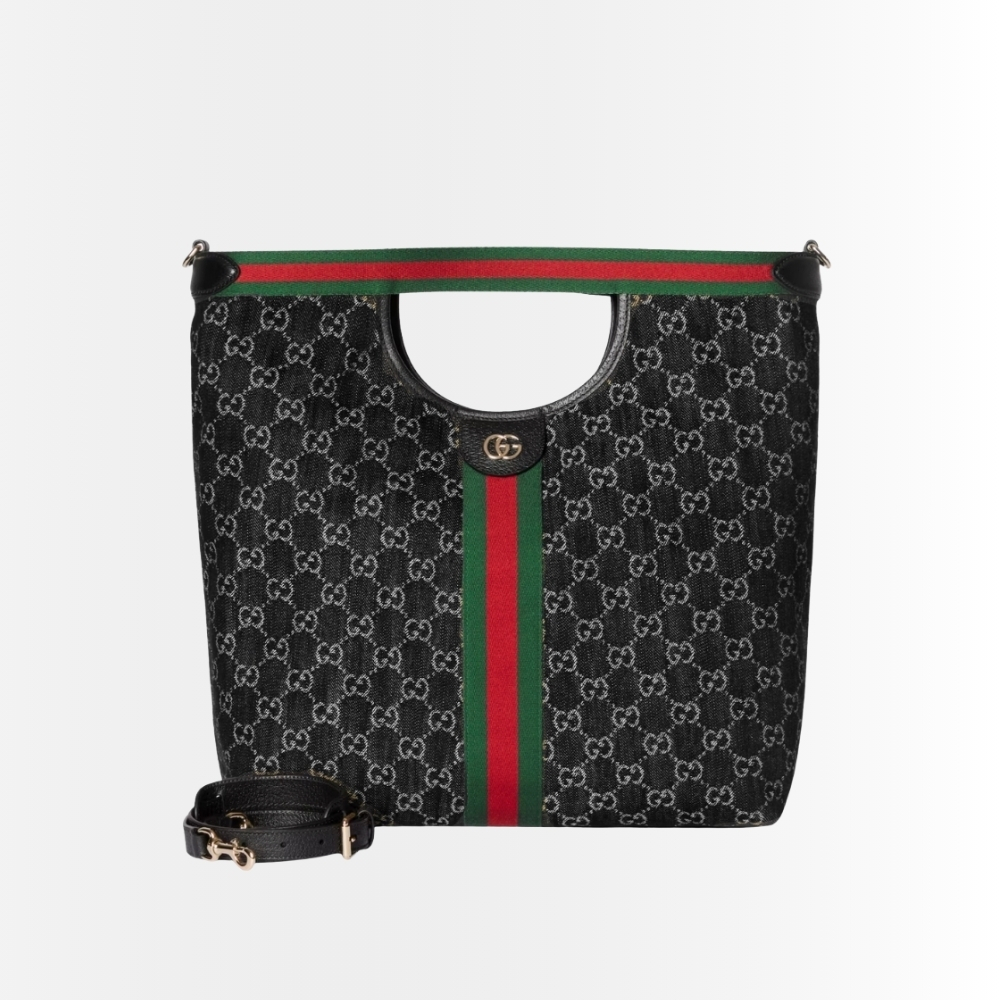Gucci Giglio Large Tote Bag Black And White GG Denim 39Cm ‎865452 UN3AG 1099