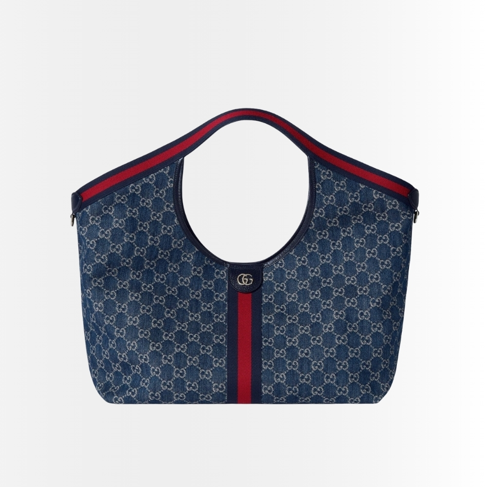 Gucci Giglio Large Tote Bag Blue And White Gg Denim 60Cm ‎853971 FAFFQ 8864