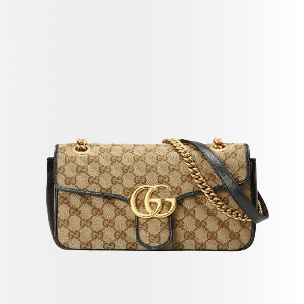 Gucci GG Marmont Small Shoulder Bag Beige Black 26Cm 443497 HVKEG 9772