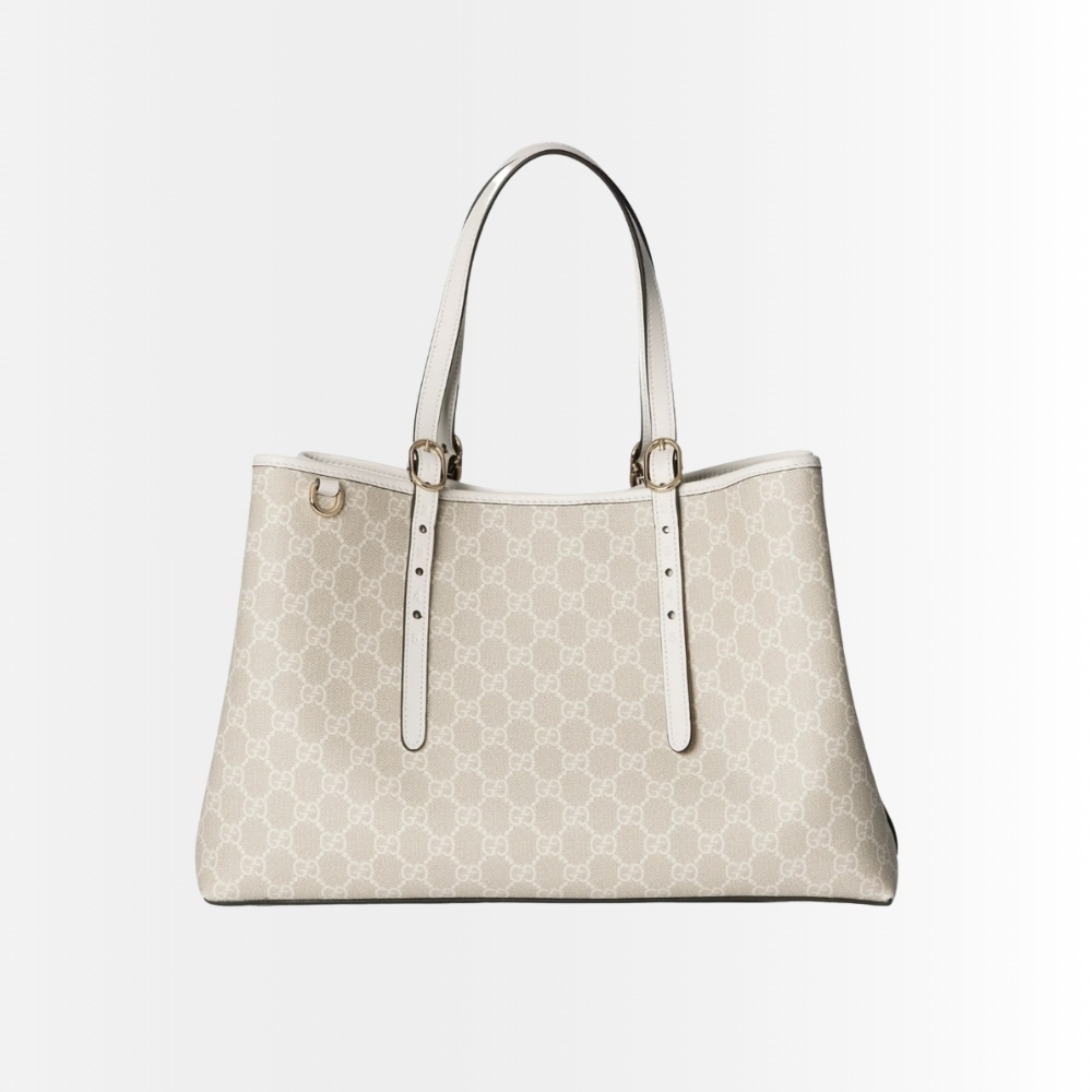 Gucci GG Emblem Large Tote Bag Beige And White 38Cm 815213 FAD6L 9641