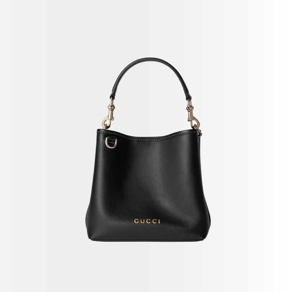 Gucci GG Emblem Mini Bucket Bag Black Leather 20Cm 815118 AAEC2 1000