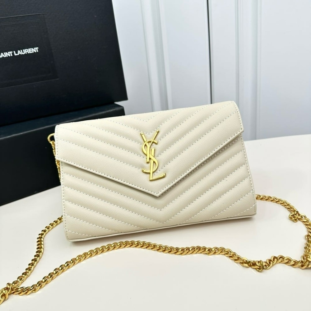 Saint Laurent Envelope Cassandre Medium Chain Wallet White 24cm 377828BOW019207 - Image 5