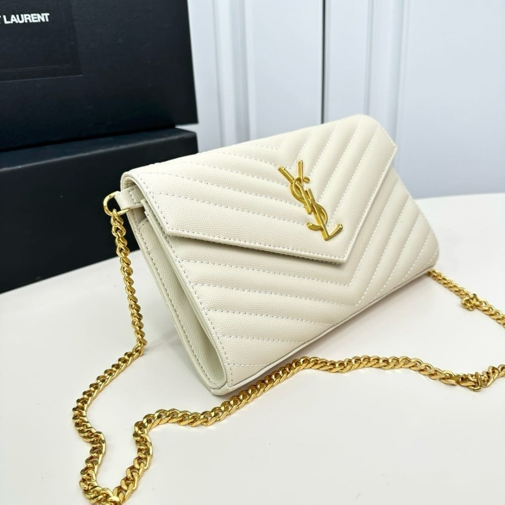 Saint Laurent Envelope Cassandre Medium Chain Wallet White 24cm 377828BOW019207 - Image 6