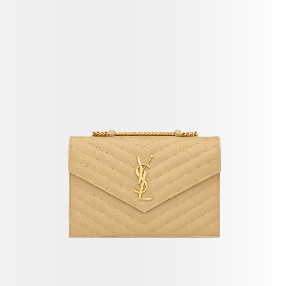 Saint Laurent Envelope Classic Cassandre Chain Wallet In Grain De Poudre Leather Beige 22Cm 377828BOW012721